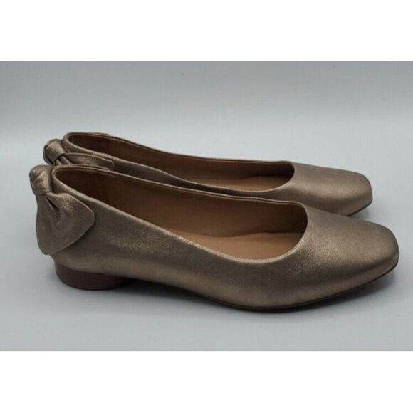 Bernardo Women Eloise Leather Bow Ballet Flat 7 Platinum Distressed Leather Gold - Picture 9 of 16